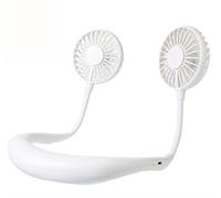 ANYPOWK Portable Neck Fan, USB Rechargeable Fan with 3 Adjustable Speeds, Built-in LED Lights - White