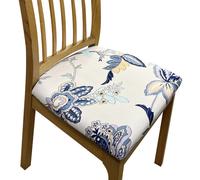 Anyseat Chair Cover White Blue Floral Leaf Print Stretch Seat Cover for Home Dinning Kitchen Washable Removable