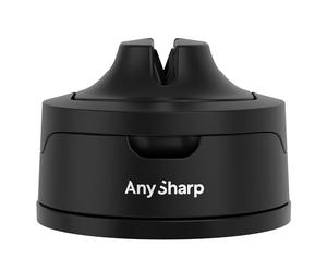 AnySharp Evo Knife Sharpener, Hands-Free Safety, PowerGrip Suction, Black | Safely Sharpens All Kitchen Knives, Ideal for Hardened Steel & Serrated, Compact, One Size