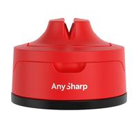 AnySharp Evo Knife Sharpener, Hands-Free Safety, PowerGrip Suction, Red | Safely Sharpens All Kitchen Knives, Ideal for Hardened Steel & Serrated, Compact, One Size