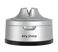 AnySharp Evo Knife Sharpener, Hands-Free Safety, PowerGrip Suction, Silver | Safely Sharpens All Kitchen Knives, Ideal for Hardened Steel & Serrated, Compact, One Size