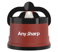AnySharp Knife Sharpener, Hands-Free Safety, PowerGrip Suction, Brick Red | Safely Sharpens All Kitchen Knives, Ideal for Hardened Steel & Serrated, Compact, One Size