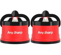 AnySharp Knife Sharpener, Hands-Free Safety, PowerGrip Suction, Safely Sharpens All Kitchen Knives, Ideal for Hardened Steel & Serrated, World's Best, Compact, One Size, Red (Pack of 2)