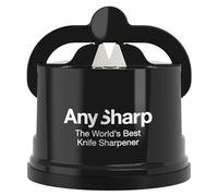 AnySharp Knife Sharpener, Hands-Free Safety, PowerGrip Suction, Safely Sharpens All Kitchen Knives, Ideal for Hardened Steel & Serrated, World's Best, Compact, One Size, Black