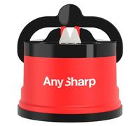 AnySharp Knife Sharpener, Hands-Free Safety, PowerGrip Suction, Safely Sharpens All Kitchen Knives, Ideal for Hardened Steel & Serrated, World's Best, Compact, One Size, Red