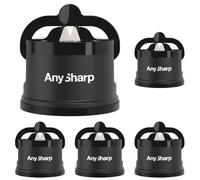 AnySharp Knife Sharpener, Hands-Free Safety, PowerGrip Suction, Safely Sharpens All Kitchen Knives, Ideal for Hardened Steel & Serrated, World's Best, Compact, One Size, Black (Pack of 5)