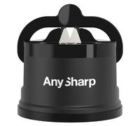 AnySharp Knife Sharpener, Hands-Free Safety, PowerGrip Suction, Safely Sharpens All Kitchen Knives, Ideal for Hardened Steel & Serrated, World's Best, Compact, One Size, Black