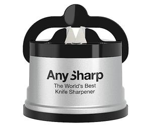 AnySharp Knife Sharpener, Hands-Free Safety, PowerGrip Suction, Safely Sharpens All Kitchen Knives, Ideal for Hardened Steel & Serrated, World's Best, Compact, One Size, Silver