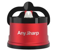 AnySharp Pro Metal Knife Sharpener, Hands-Free Safety, PowerGrip Suction, Sharpens All Kitchen Knives, Ideal for Hardened Steel & Serrated, World's Best, Compact, One Size, Deep Red, Metal