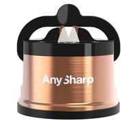 AnySharp Pro Metal Knife Sharpener | Hands-Free Safety, PowerGrip Suction | Sharpens All Kitchen Knives | Ideal for Hardened Steel & Serrated | World's Best | Compact, One Size | Copper, Metal