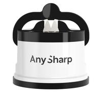 AnySharp Pro Metal Knife Sharpener, Hands-Free Safety, PowerGrip Suction, Sharpens All Kitchen Knives, Ideal for Hardened Steel & Serrated, World's Best, Compact, One Size, White
