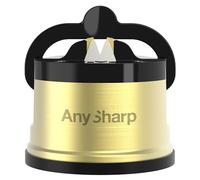 AnySharp Pro Metal Knife Sharpener, Hands-Free Safety, PowerGrip Suction, Sharpens All Kitchen Knives, Ideal for Hardened Steel & Serrated, World's Best, Compact, One Size, Brass, Metal