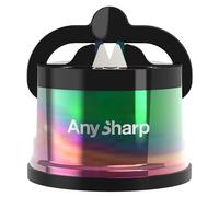 AnySharp Pro Metal Knife Sharpener | Hands-Free Safety, PowerGrip Suction | Sharpens All Kitchen Knives | Ideal for Hardened Steel & Serrated | World's Best | Compact, One Size | Oil Slick, Metal