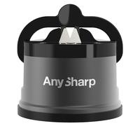 AnySharp Pro Metal Knife Sharpener, PowerGrip Suction, Gun Metal | Hands-Free Safety, Safely Sharpens All Kitchen Knives, Ideal for Hardened Steel & Serrated, Compact, One Size