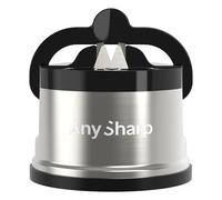 AnySharp Pro Metal Knife Sharpener, PowerGrip Suction, Silver | Hands-Free Safety, Safely Sharpens All Kitchen Knives, Ideal for Hardened Steel & Serrated, Compact, One Size