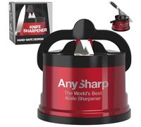 AnySharp Pro Metal World's Best Knife Sharpener with Suction, Metallic Red