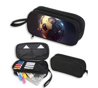 AnySmic Burning Soccer Pencil Case for Boys Girls, Multi-compartment Pencil Pouch for Kids, Big Capacity Pen Case, Polyester, Double Zipper, Back to School Gifts