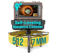 Anysun Sewer Camera with 512Hz Sonde, Self Leveling Drain Pipe Camera 150ft with Distance Counter, 9'' 1080P IPS Monitor, Video Recorder, Sewer Inspection Camera, 7MM Cable with 12 Lights(32GB Card)