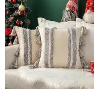 Anything 4 you Boho Throw Pillow Covers Set of 2-45 x 45 cm (18 x 18 inch) - Cushion Covers with Tassels & Hidden Zipper - Ideal for Sofas, Beds and Chairs (Boho Grey)