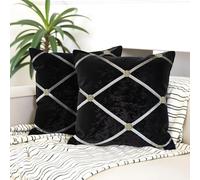 Anything 4 you Velvet Throw Pillow Covers Set of 2-45 x 45 cm (18 x 18 inch) Black Cushion Cover with Luxury Diamond Rhinestone Design and Invisible Zipper - Ideal for Living Room, Sofa & Bedroom