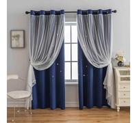 Anytime Black Out Romantic Kids Curtain, Hollow-Out Stars Window Curtain Double Layer Blackout Curtains for Girls Bedroom Kids Room 2Panel, (W52 x L84, Navy Blue)