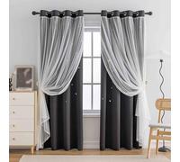 Anytime Romantic Kids Curtain,Hollow-Out Stars Window Curtain Double Layer Blackout Curtains for Girls Bedroom Kids Room 2Panel,(W52 x L72,Black)