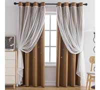 Anytime Romantic Kids Curtain,Hollow-Out Stars Window Curtain Double Layer Blackout Curtains for Girls Bedroom Kids Room 2Panel,(W52 x L95,Coffee)