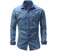 AnyuA Men's Cotton Denim Shirt Long Sleeve Student Shirts Denim Blue M