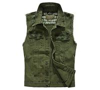 AnyuA Mens Sleeveless, Denim Waistcoat, Destroyed Jacket, Comfortable, Vest Top Green L