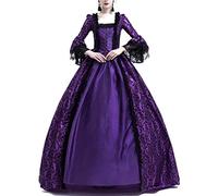 AnyuA Women Medieval Dress, Flare Sleeve Prom Costume Cosplay Vintage Long Sleeve Gown Purple S