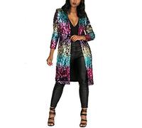 AnyuA Women Sequin Cardigan Long Sleeve Gradient Sparkly Blazer Open Front Coat S