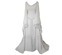 AnyuA Womens Retro Renaissance Medieval Costume Dress Long Sleeve Gothic Embroideried White L