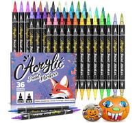 ANYUKE 36 Acrylic Paint Pens Paint Markers, Dual Tip Markers Rock Painting Kit for Stone Wood Glass Ceramic Plastic Eggs Pumpkin Halloween Crafts, Fine & Brush Tip Acrylic Pens (36)