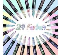 ANYUKE Christmas Gifts Stocking Fillers- 24 Double Line Outline Pens, Shimmer Outline Markers Glitter Pens for Adults Crafts, Art Supplies Metallic Pen for Card Making