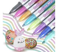 ANYUKE Glitter Pen, 8 Shimmering Colours Outline Pens for Card Making, Scrap Booking, Stocking Fillers, Christmas Gifts