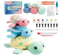 ANYVOYAGE 3-in-1 Turtle Family Knitting Set Complete Crochet Starter Kit for Adults Includes Video Tutorial + Step-by-Step Guide DIY Handmade Gift with Yarn and Crochet Tools