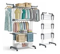 ANYVOYAGE 4 Tier Large Clothes Airer with Wings, Retractable Folding Drying Rack with Wheels for Indoor & Outdoor Use, Heavy Duty Portable Laundry Dryer, 176 x 72 x 65 cm, Grey