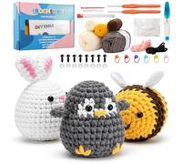 ANYVOYAGE Crochet Kit for Beginners: Complete Starter Kit with Step-by-Step Video Tutorials to Make Penguin, Bee & Bunny - Perfect Crochet Kit for Adults and Teens