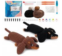ANYVOYAGE Dachshund Dog Crochet Kit for Beginners | Complete Animal Knitting Starter Set with Yarn, Hooks & Video Tutorial | Learn to Crochet | DIY Gift for Adults & Teens