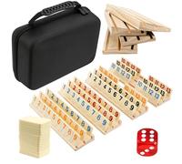 ANYVOYAGE Israeli Rummy Tile Game Set for 4 Players, Classic Number Game with Wooden Racks, Dice, Carry Case & Rules, Educational Strategy Toy for Family, Travel & Parties