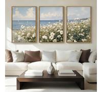 Anyzal Large Farmhouse Flower Framed Wall Art 16x24 Inch Coastal Wildflower Canvas Wall Decor Modern Landscape Painting for Living Room Bedroom Dining Room Set of 3