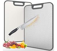 ANYZONE Double Sided 304 Stainless Steel & Wheat Straw Cutting Board, 16"*11" Non Toxic Chopping Board, Separately Handle Meat and Vegetables, Dishwasher Safe, Scratch Resistant Mesh Design