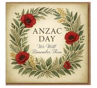 ANZAC Day Remembrance Card - We Will Remember Them - Red Poppies Wreath Memorial Card for Commemoration and Lest We Forget