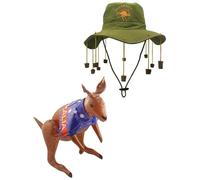 ANZEE Adult Australian Cork Hat Large Flag & Flag Cape with PVC Bunting Inflatable Crocodile and Kangaroo Perfect for any Aussie Themed Costume Dress (Pack of 2 Hat + kangroo)