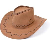 ANZEE Adult Cowboy Hat and Whip Set Unisex Deluxe Western Rodeo Costume Accessories Suede Look Wild West Rancher Hat for Men & Women Texan Style Outfit (UK, Alpha, One Size, Light Brown)