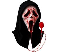 ANZEE® Adult Hooded Phantom Mask Creepy Horror Face Costume for Halloween, Cosplay & Spooky Parties (One Mask With Blood Pump)