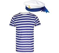 ANZEE Adult Sailor Costume Set Blue & White Striped Shirt with Classic Navy Hat and Ribbon Nautical Marine Outfit for World Book Day Fancy Dress Parties & Role Play (Blue and White Costume Set, XXL)