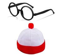 ANZEE Adults Explorer Costume Find Me if You Can Unisex Red/White Stripe TShirt Hat Glasses OTK Leg Warmer Scarf for Book Week Set (Pack of 2 Hat + Glasses, One Size)