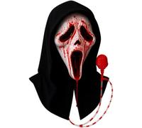 ANZEE® Adults Hooded Ghost Face Mask Scary Horror Killer Costume Accessory Halloween Fancy Dress Party Mask for Cosplay and Themed Events (With Fake Blood Pump)