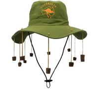 ANZEE Australian Hat with Hanging Corks Classic Outback Design for Adults Featuring Kangaroo Print Ideal for Sun Protection & Australia Day & Fancy Dress Events (One Colour, Pack of 4)